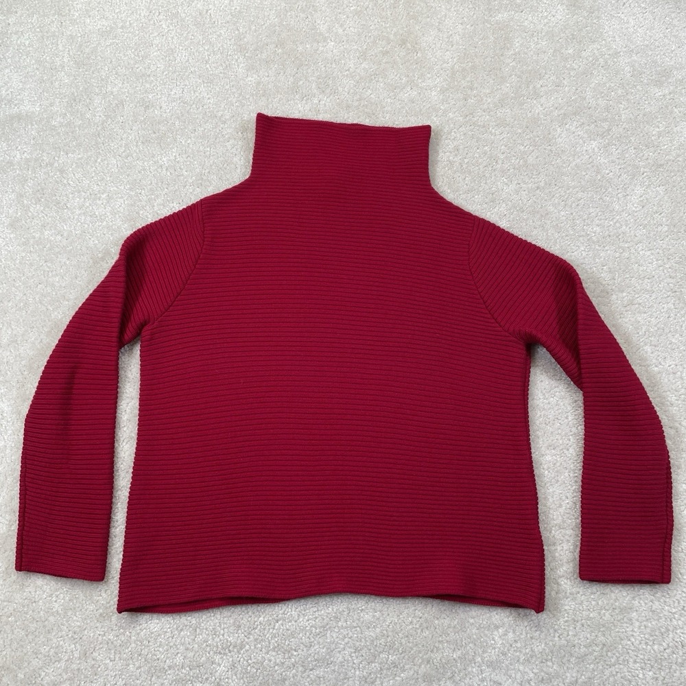 Eileen Fisher Merino Wool Funnel Neck Sweater Womens PP Petite (2P-4P)Red Ribbed - Picture 1 of 9